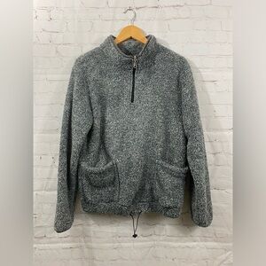 BSP Fleece Top Womens Size Medium Oversized Long Sleeve Gray Heather Fuzzy Cozy